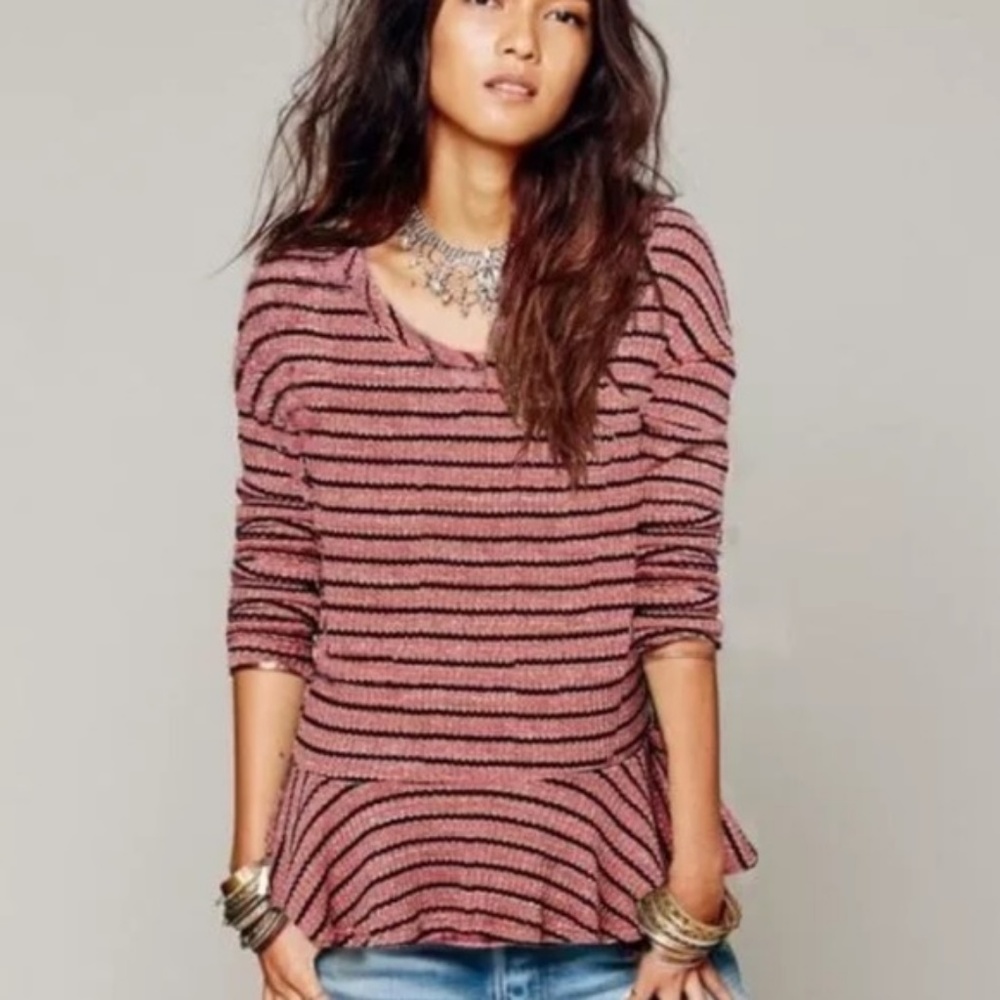 Free People Stripe Peplum Auntie Em Waffle Thermal